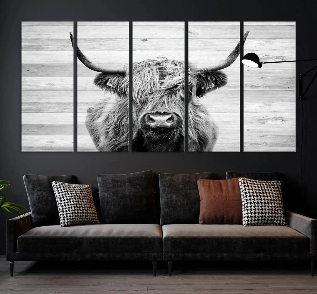 Scottish Highland Cow Wall Art Canvas PrintRustic Farmhouse Wall Decor Artwork