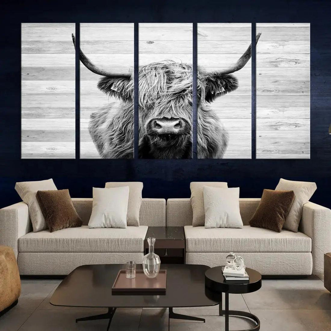 Scottish Highland Cow Wall Art Canvas PrintRustic Farmhouse Wall Decor Artwork