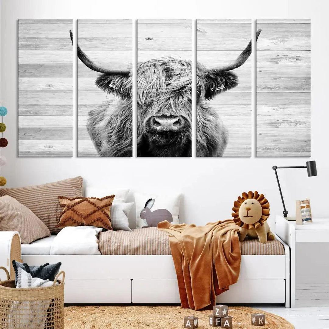 Scottish Highland Cow Wall Art Canvas PrintRustic Farmhouse Wall Decor Artwork