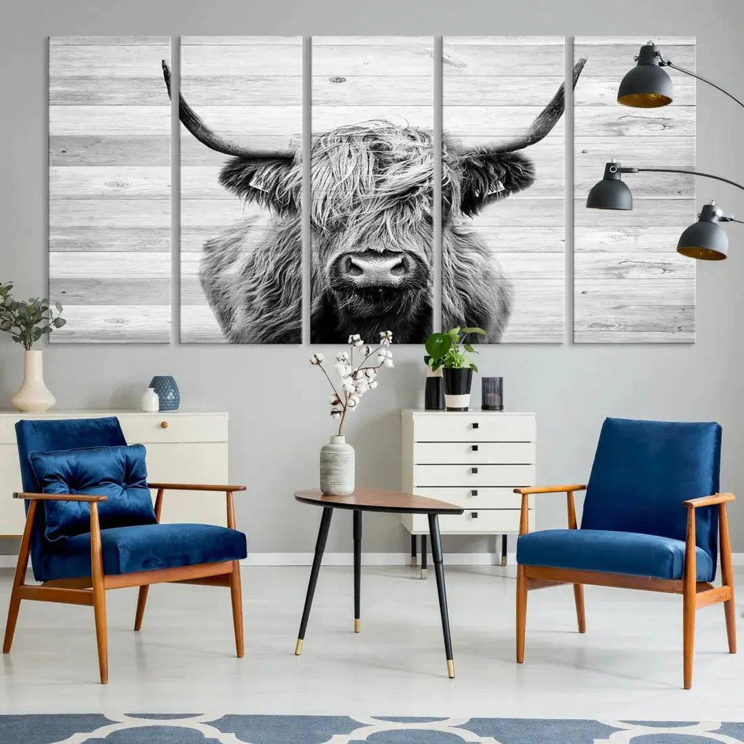 Scottish Highland Cow Wall Art Canvas PrintRustic Farmhouse Wall Decor Artwork