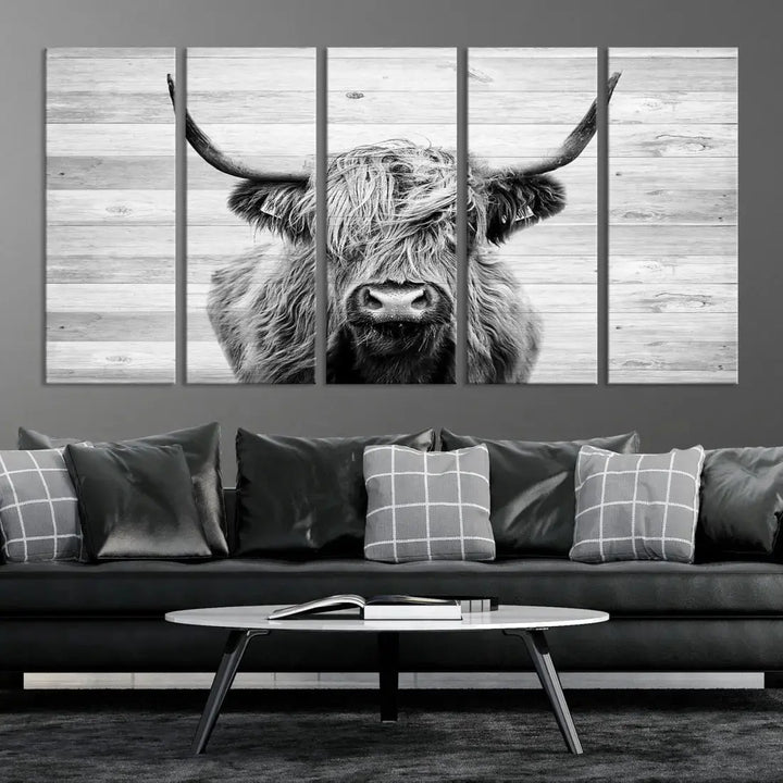 Scottish Highland Cow Wall Art Canvas PrintRustic Farmhouse Wall Decor Artwork