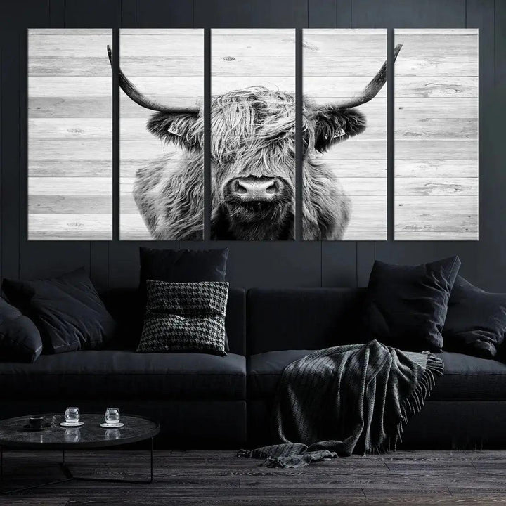 Scottish Highland Cow Wall Art Canvas PrintRustic Farmhouse Wall Decor Artwork