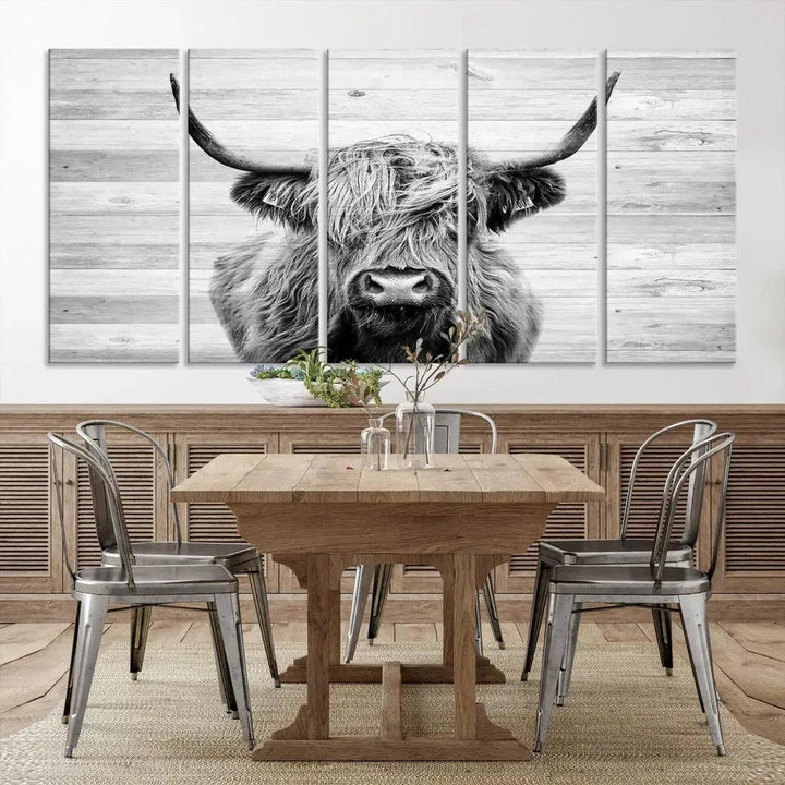 Scottish Highland Cow Wall Art Canvas PrintRustic Farmhouse Wall Decor Artwork