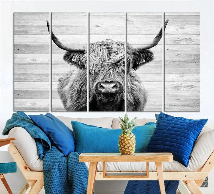 Scottish Highland Cow Wall Art Canvas PrintRustic Farmhouse Wall Decor Artwork