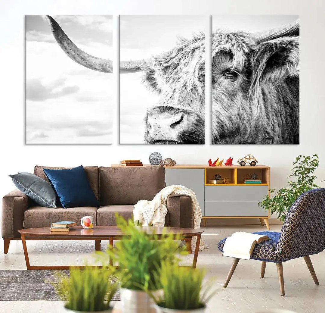 Scottish Highland Cow to Your Farmhouse with Our Wall Art Canvas Print Rustic Cozy Decor