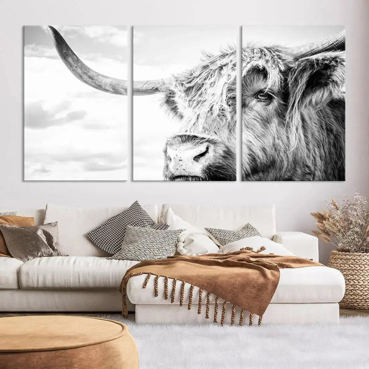 Scottish Highland Cow to Your Farmhouse with Our Wall Art Canvas Print Rustic Cozy Decor