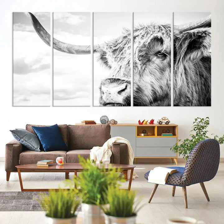 Scottish Highland Cow to Your Farmhouse with Our Wall Art Canvas Print Rustic Cozy Decor