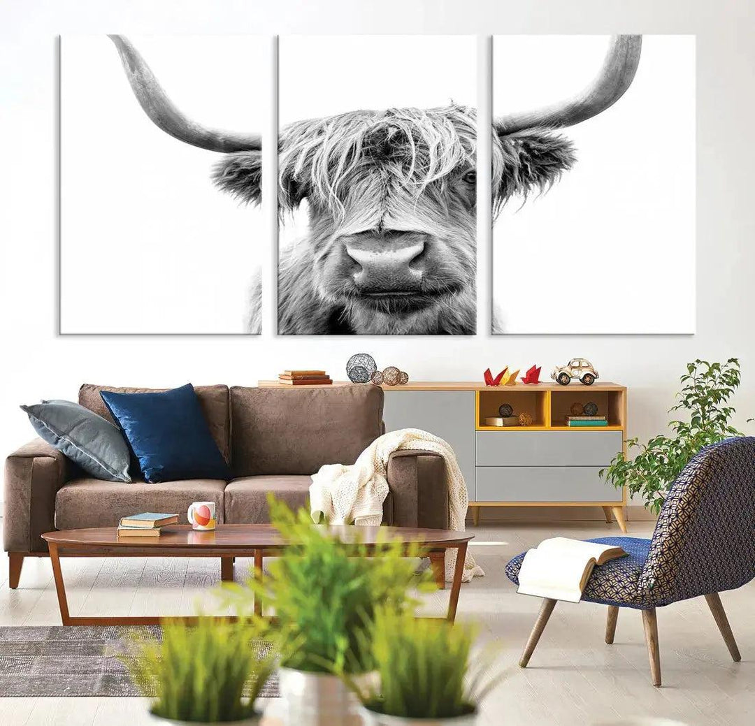 Scottish Highland Cow to Your Farmhouse with Our Wall Art Canvas Print Rustic Decor