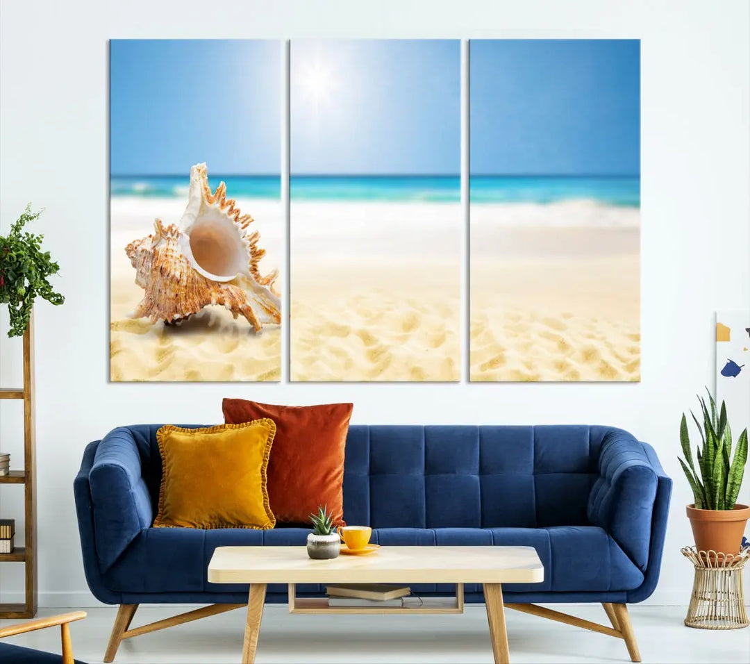 Seashell on Maldives Beach Wall Art Canvas Print Nautical Ocean Printing