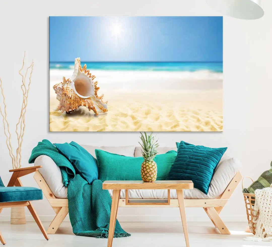 Seashell on Maldives Beach Wall Art Canvas Print Nautical Ocean Printing