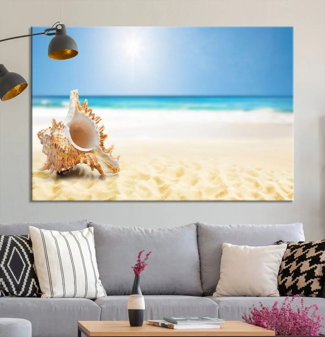 Seashell on Maldives Beach Wall Art Canvas Print Nautical Ocean Printing