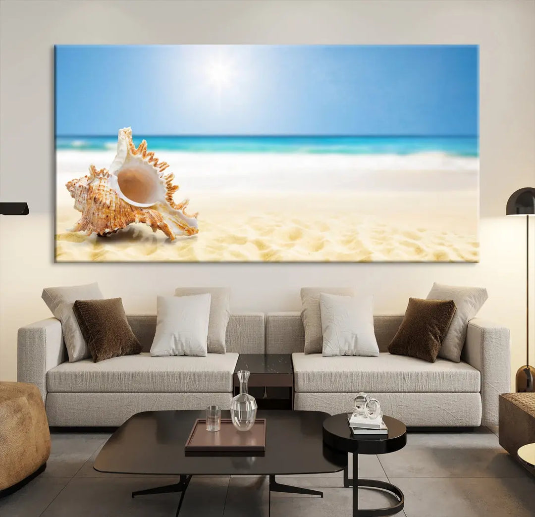 Seashell on Maldives Beach Wall Art Canvas Print Nautical Ocean Printing