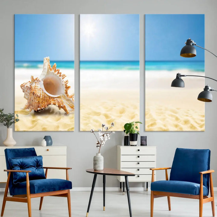 Seashell on Maldives Beach Wall Art Canvas Print Nautical Ocean Printing