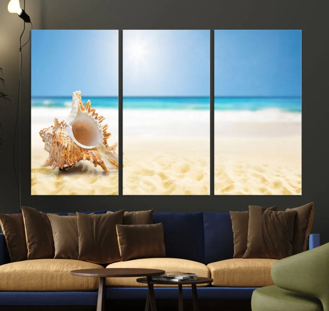 Seashell on Maldives Beach Wall Art Canvas Print Nautical Ocean Printing