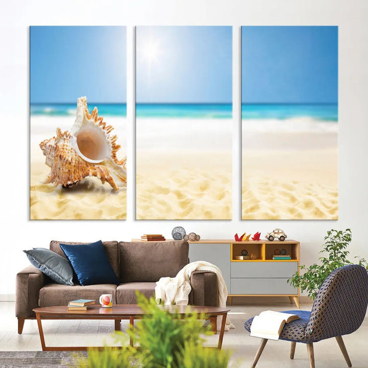 Seashell on Maldives Beach Wall Art Canvas Print Nautical Ocean Printing