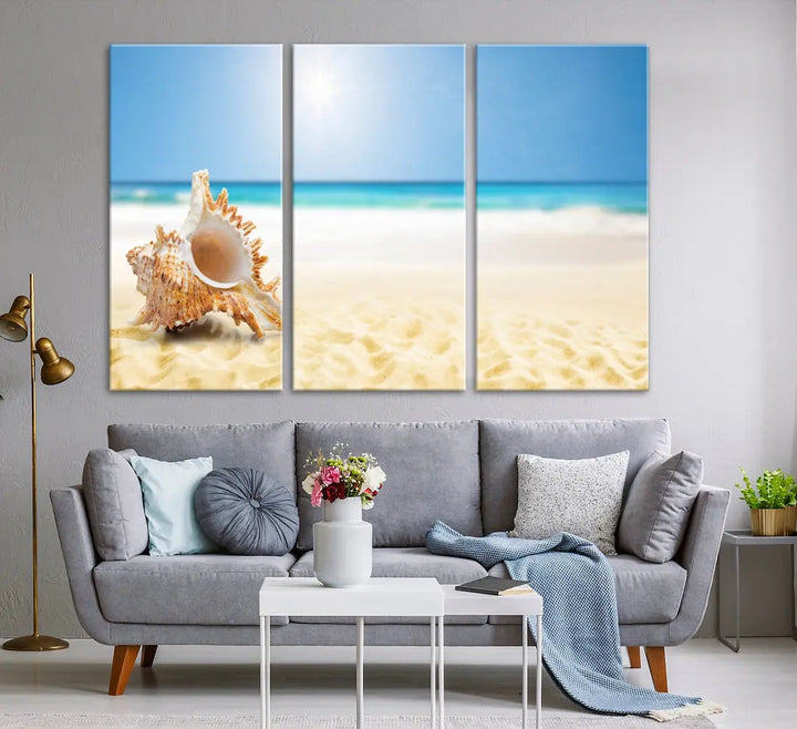 Seashell on Maldives Beach Wall Art Canvas Print Nautical Ocean Printing