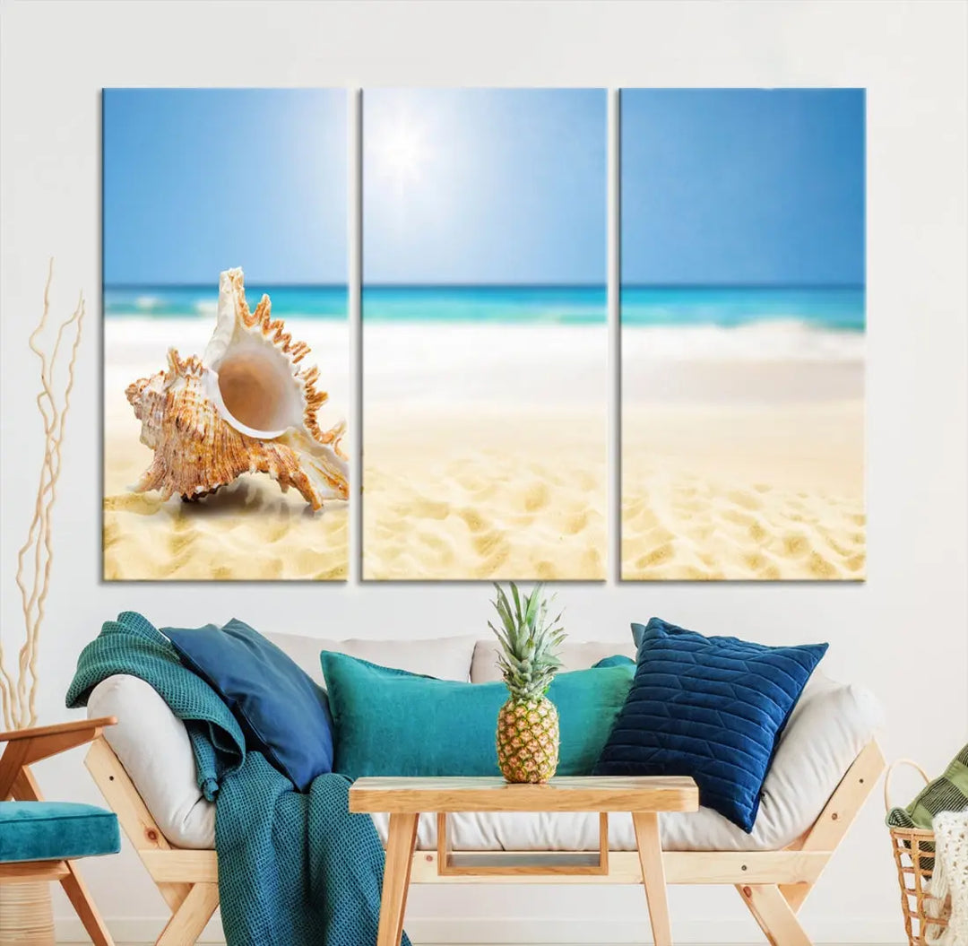 Seashell on Maldives Beach Wall Art Canvas Print Nautical Ocean Printing