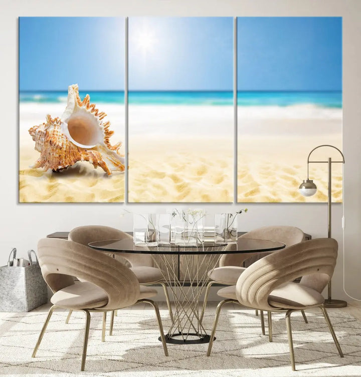 Seashell on Maldives Beach Wall Art Canvas Print Nautical Ocean Printing