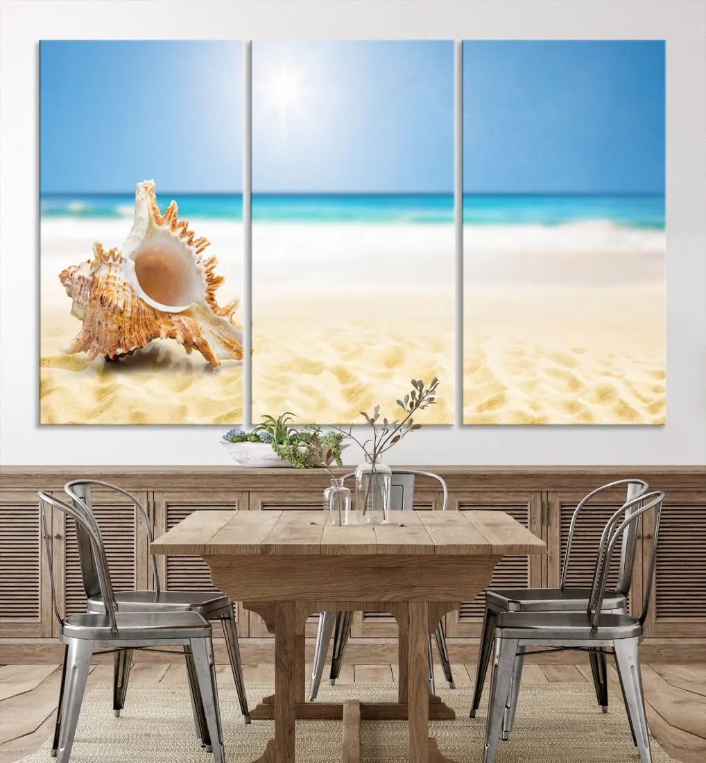 Seashell on Maldives Beach Wall Art Canvas Print Nautical Ocean Printing