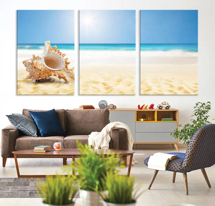 Seashell on Maldives Beach Wall Art Canvas Print Nautical Ocean Printing