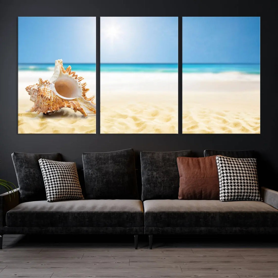 Seashell on Maldives Beach Wall Art Canvas Print Nautical Ocean Printing