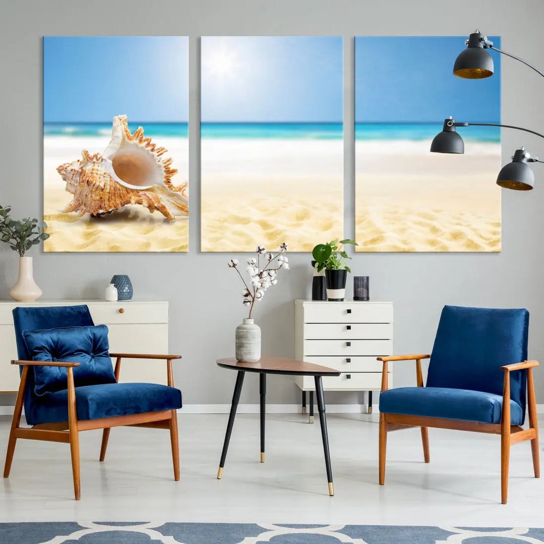 Seashell on Maldives Beach Wall Art Canvas Print Nautical Ocean Printing