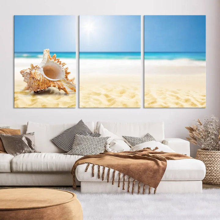 Seashell on Maldives Beach Wall Art Canvas Print Nautical Ocean Printing