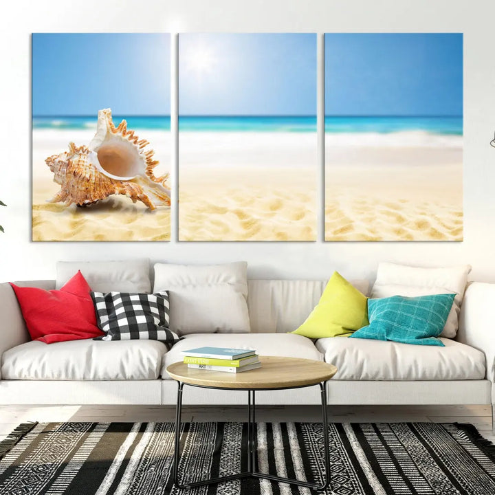 Seashell on Maldives Beach Wall Art Canvas Print Nautical Ocean Printing