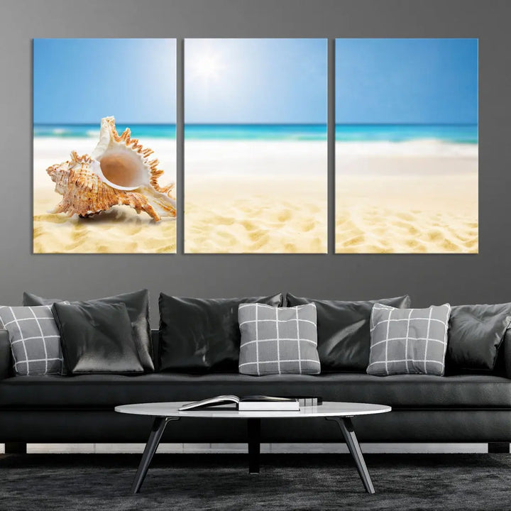 Seashell on Maldives Beach Wall Art Canvas Print Nautical Ocean Printing