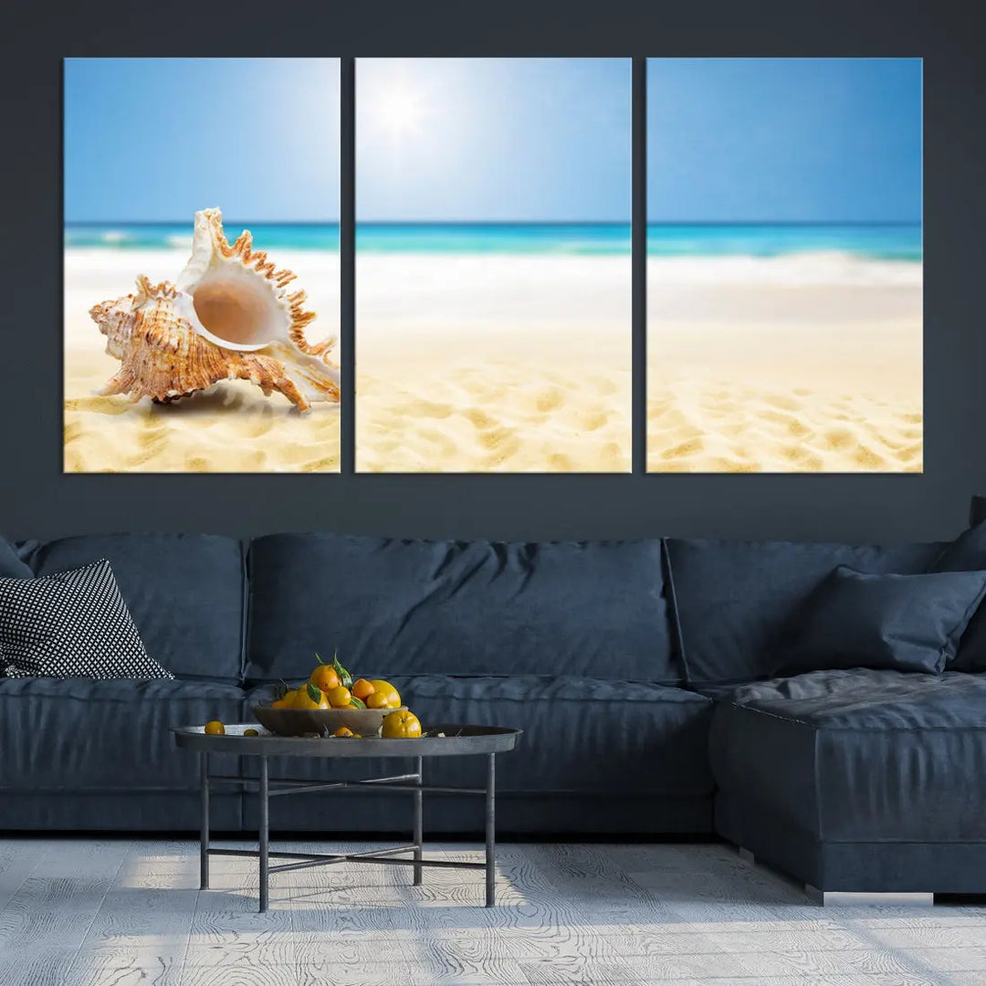 Seashell on Maldives Beach Wall Art Canvas Print Nautical Ocean Printing