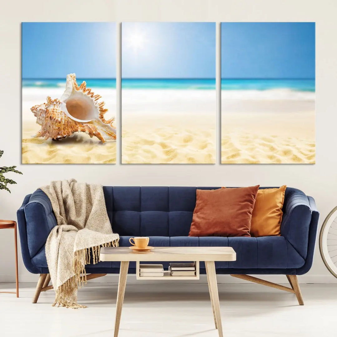 Seashell on Maldives Beach Wall Art Canvas Print Nautical Ocean Printing