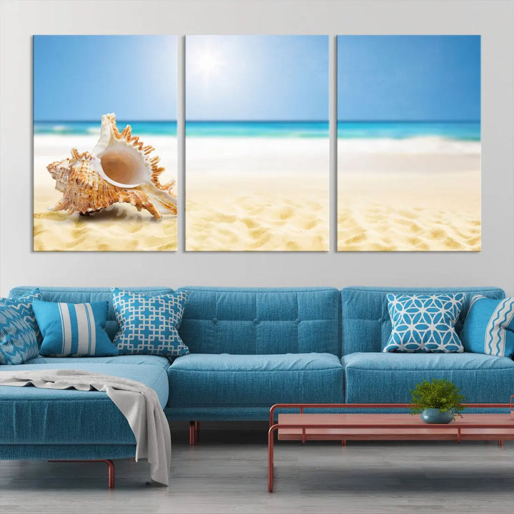 Seashell on Maldives Beach Wall Art Canvas Print Nautical Ocean Printing