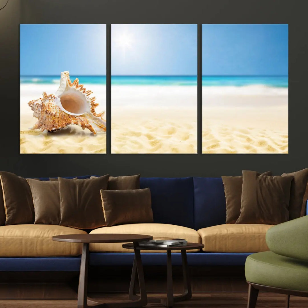 Seashell on Maldives Beach Wall Art Canvas Print Nautical Ocean Printing