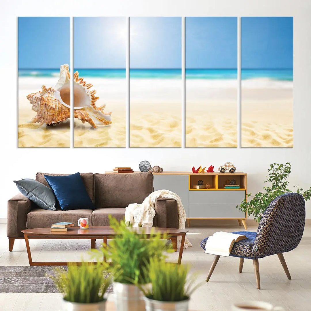 Seashell on Maldives Beach Wall Art Canvas Print Nautical Ocean Printing