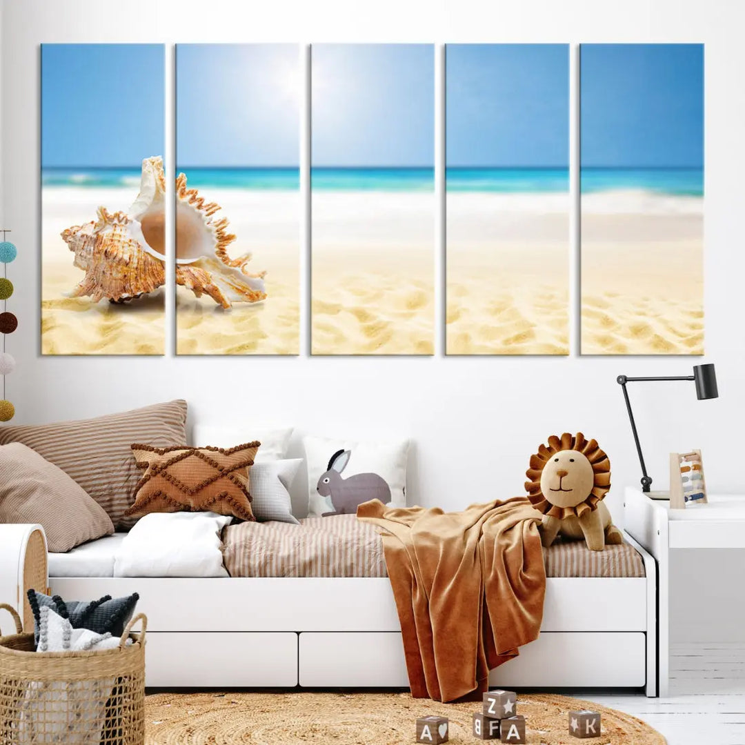 Seashell on Maldives Beach Wall Art Canvas Print Nautical Ocean Printing