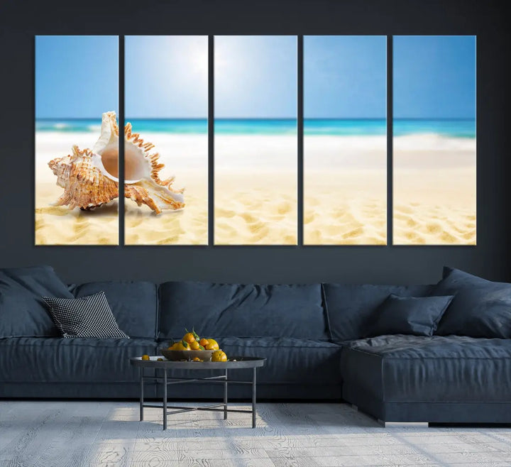 Seashell on Maldives Beach Wall Art Canvas Print Nautical Ocean Printing