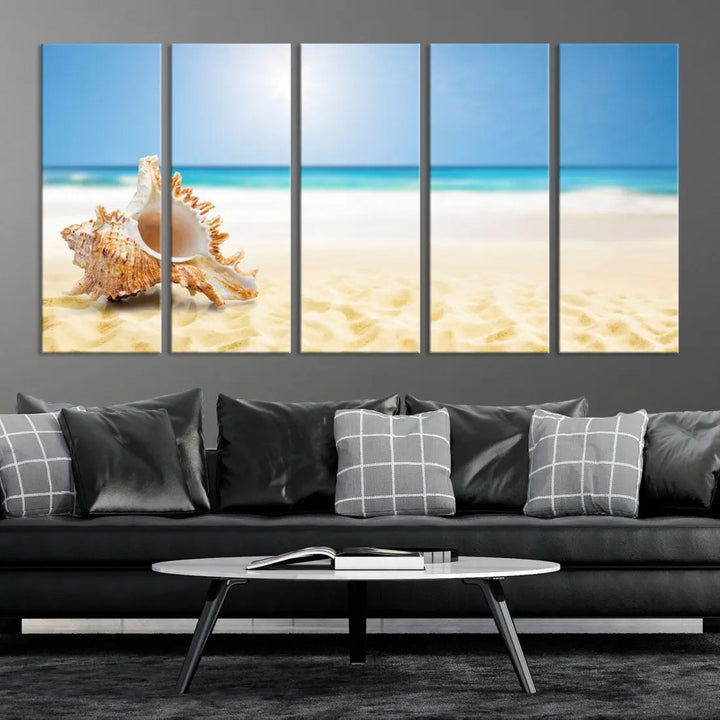 Seashell on Maldives Beach Wall Art Canvas Print Nautical Ocean Printing