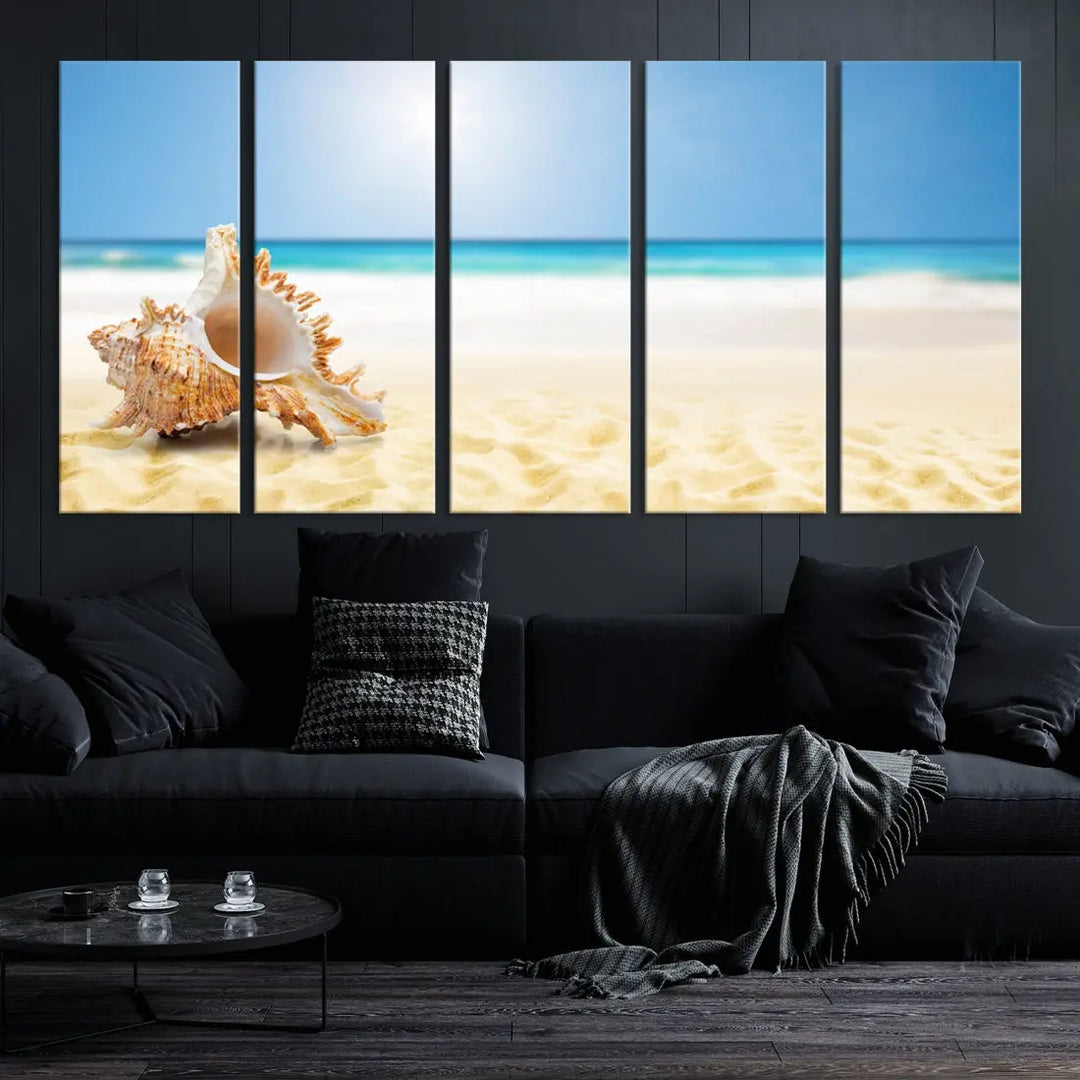 Seashell on Maldives Beach Wall Art Canvas Print Nautical Ocean Printing