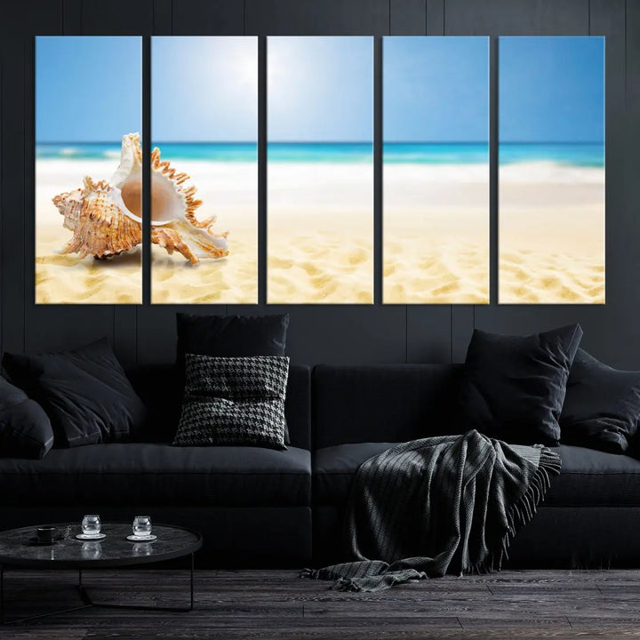 Seashell on Maldives Beach Wall Art Canvas Print Nautical Ocean Printing