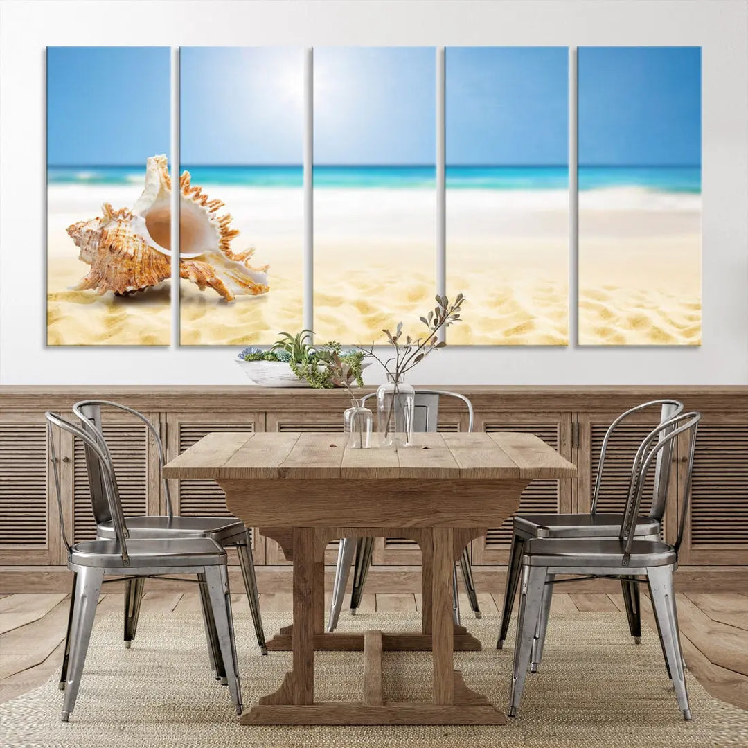 Seashell on Maldives Beach Wall Art Canvas Print Nautical Ocean Printing