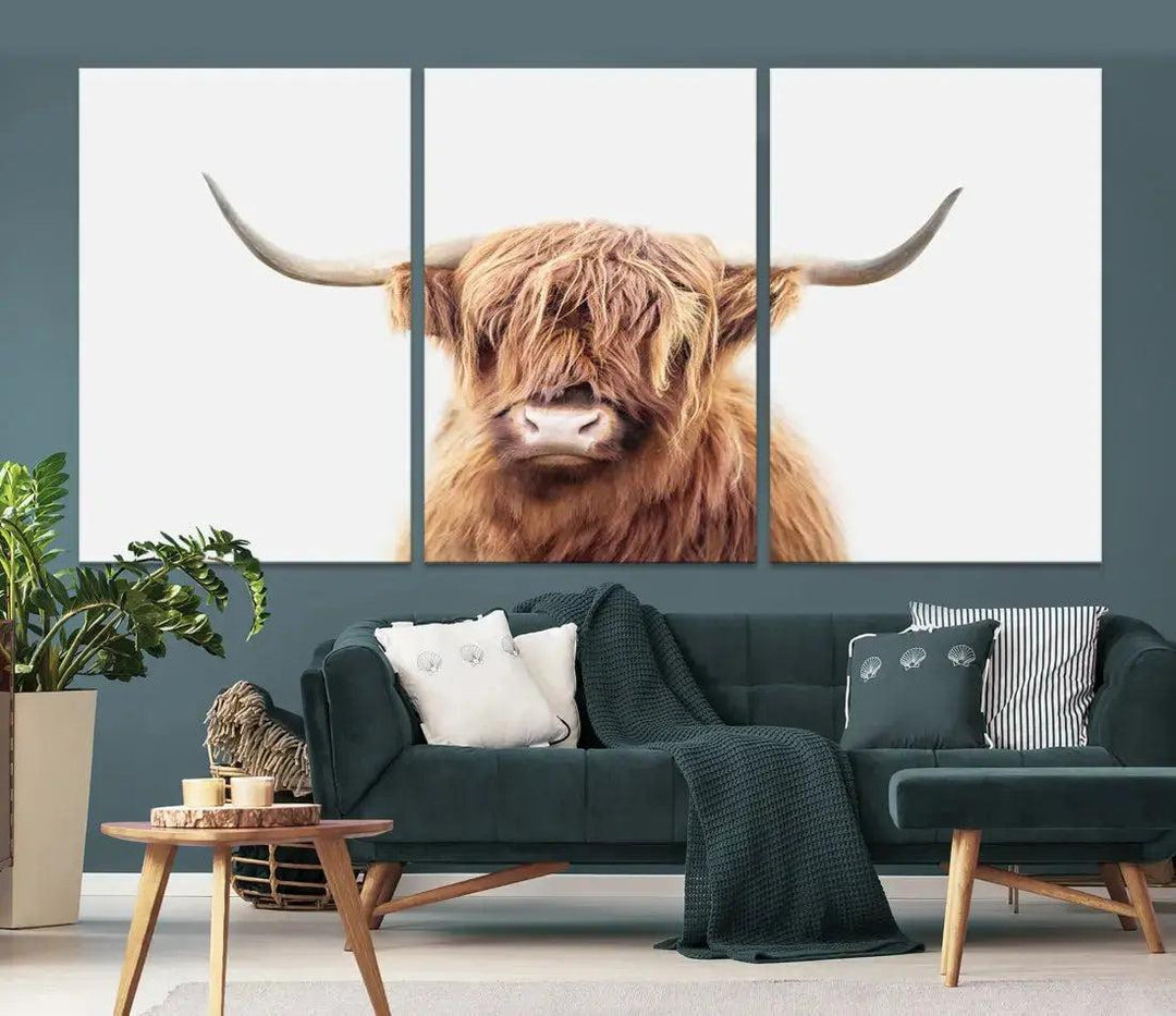 Sephia Scottish Highland Cow Farmhouse Decor Wall Art Canvas Print