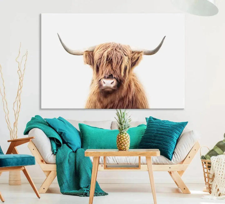 Sephia Scottish Highland Cow Farmhouse Decor Wall Art Canvas Print