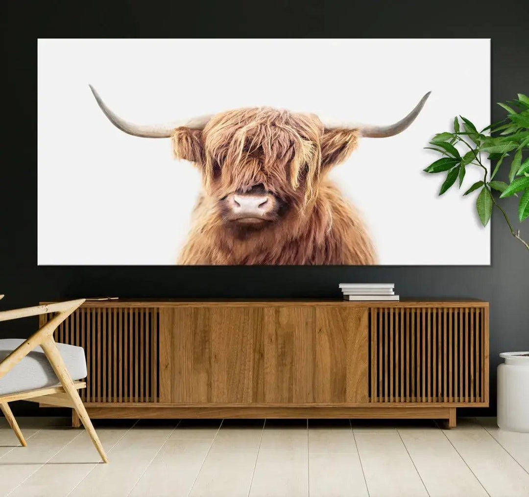 Sephia Scottish Highland Cow Farmhouse Decor Wall Art Canvas Print