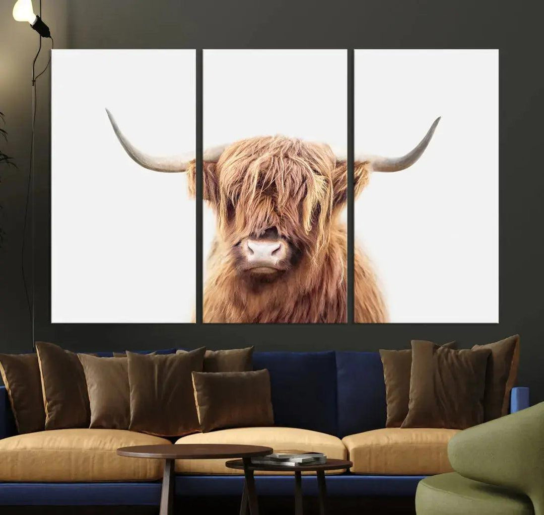 Sephia Scottish Highland Cow Farmhouse Decor Wall Art Canvas Print