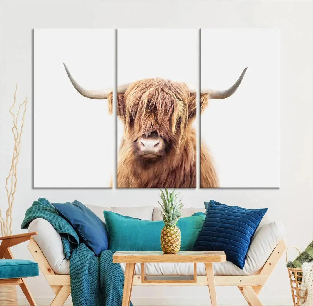 Sephia Scottish Highland Cow Farmhouse Decor Wall Art Canvas Print