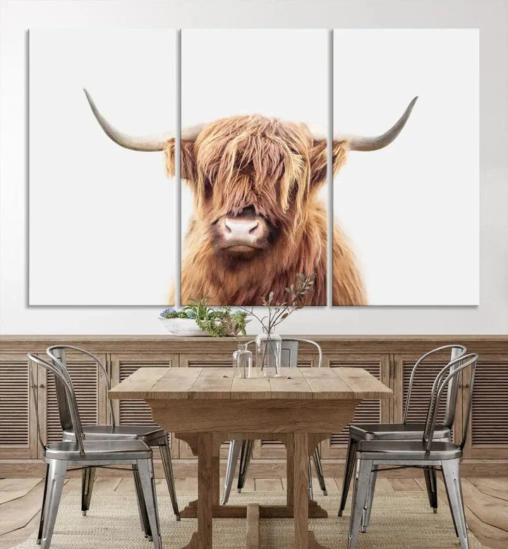 Sephia Scottish Highland Cow Farmhouse Decor Wall Art Canvas Print