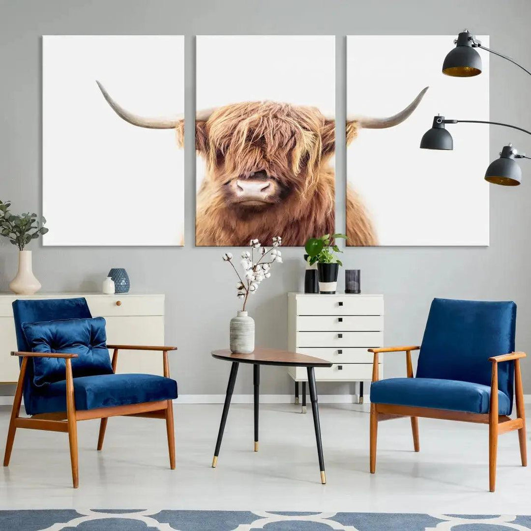 Sephia Scottish Highland Cow Farmhouse Decor Wall Art Canvas Print