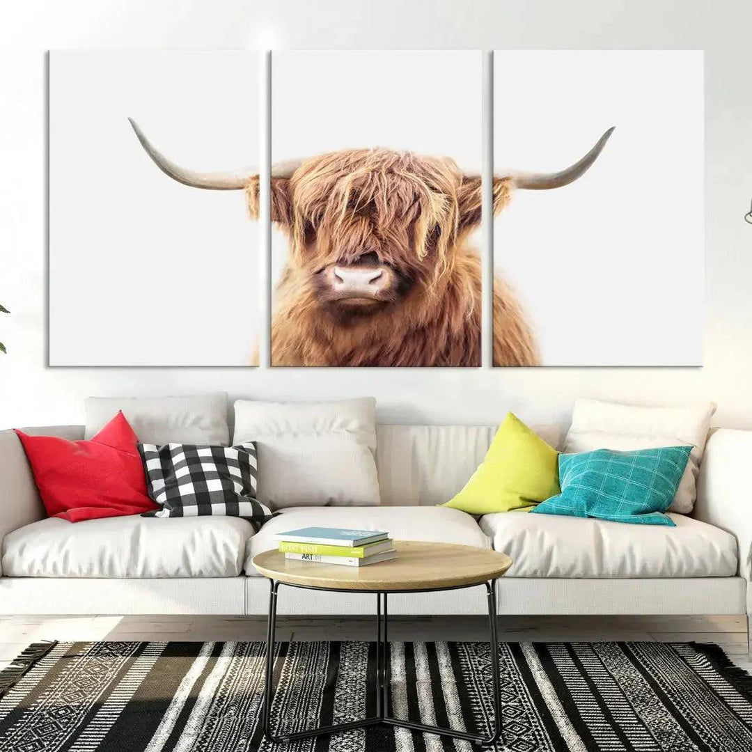 Sephia Scottish Highland Cow Farmhouse Decor Wall Art Canvas Print