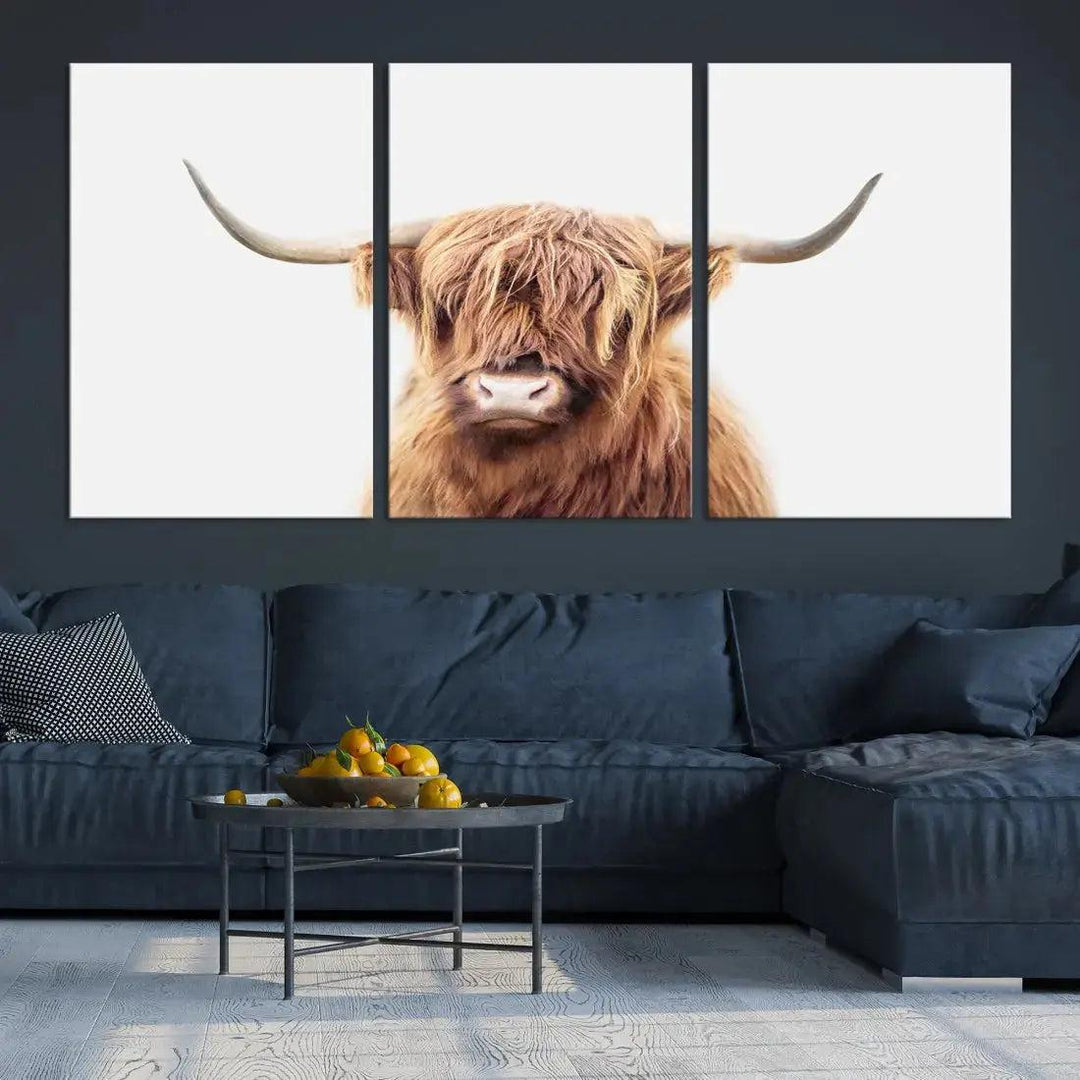 Sephia Scottish Highland Cow Farmhouse Decor Wall Art Canvas Print