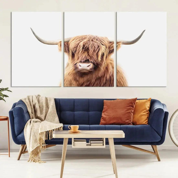 Sephia Scottish Highland Cow Farmhouse Decor Wall Art Canvas Print